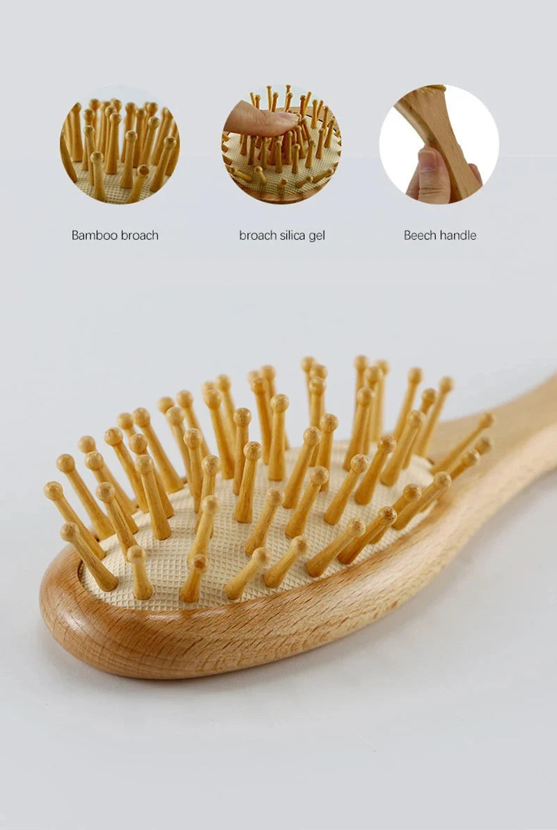 Baby Wooden Natural Wool Brush, Comb, and Head Massager
