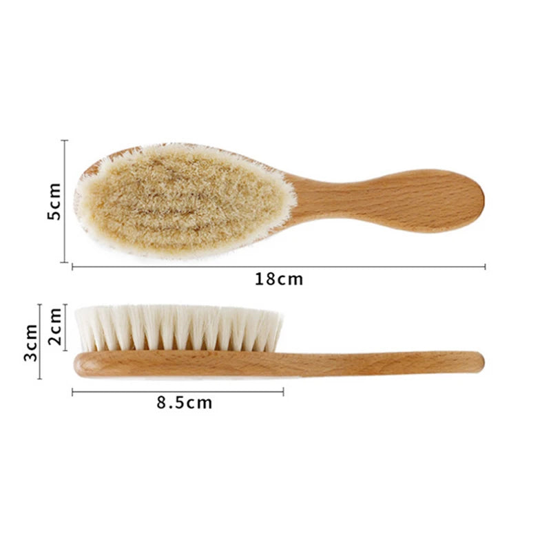 Baby Wooden Natural Wool Brush, Comb, and Head Massager