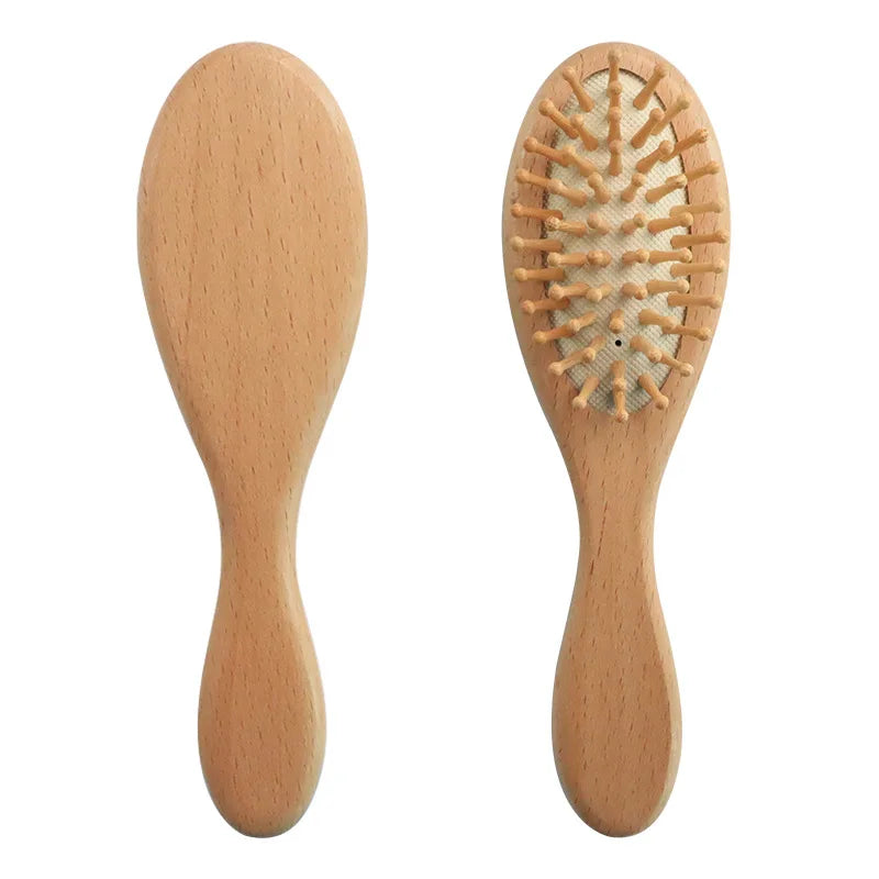 Baby Wooden Natural Wool Brush, Comb, and Head Massager