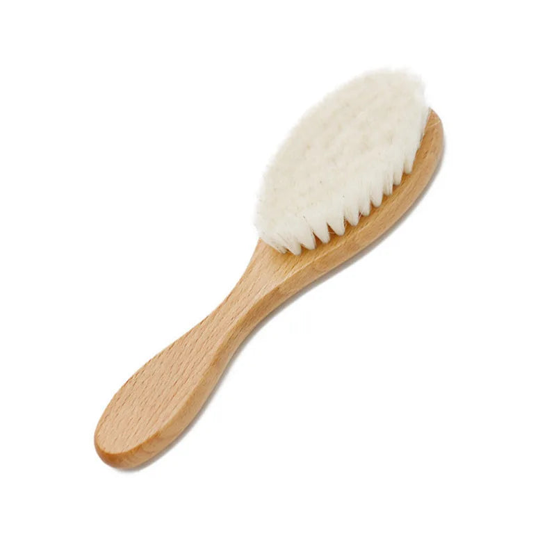 Baby Wooden Natural Wool Brush, Comb, and Head Massager